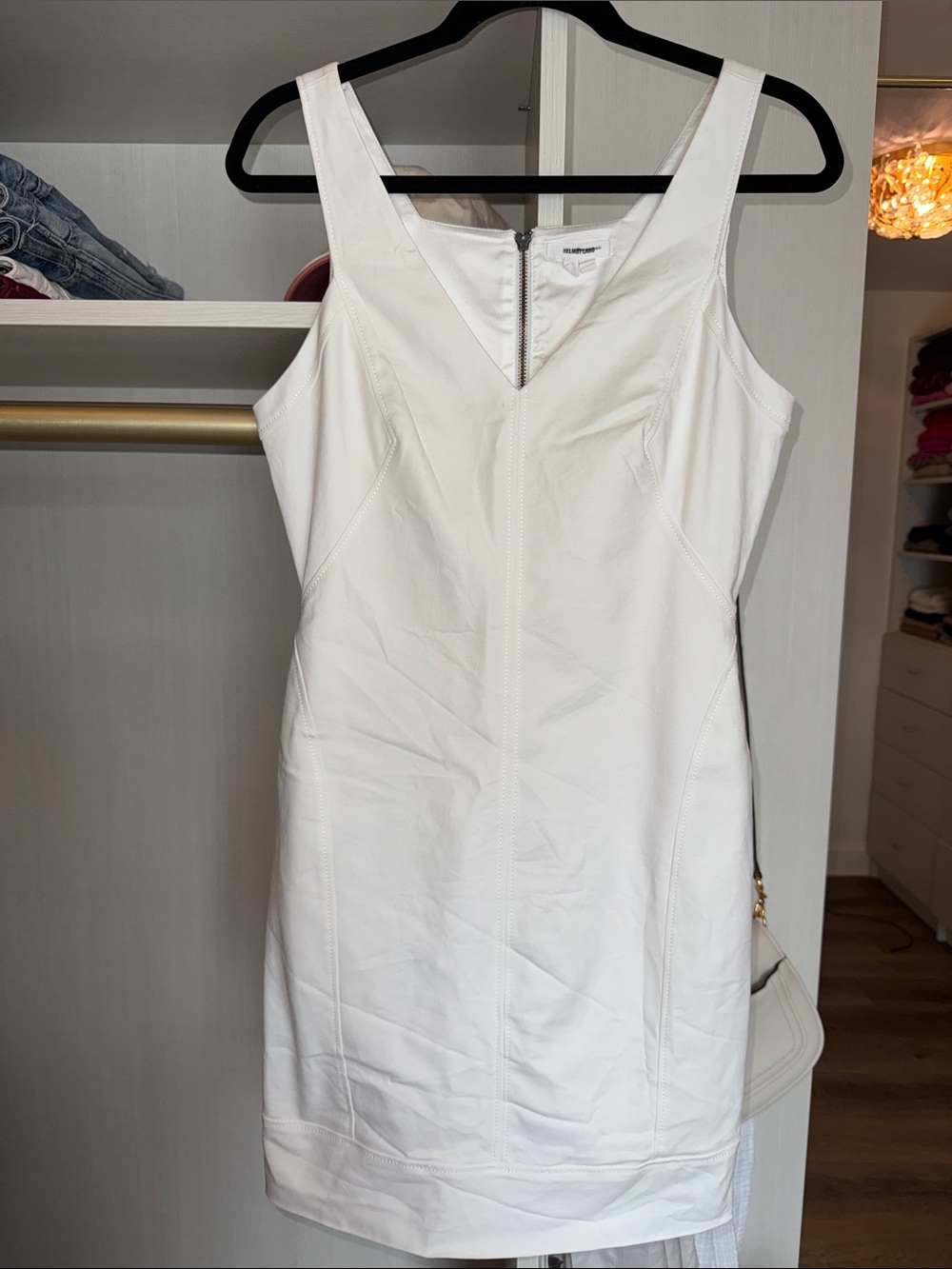 Helmut Lang White Sleeveless V-Neck Shift Dress size 8